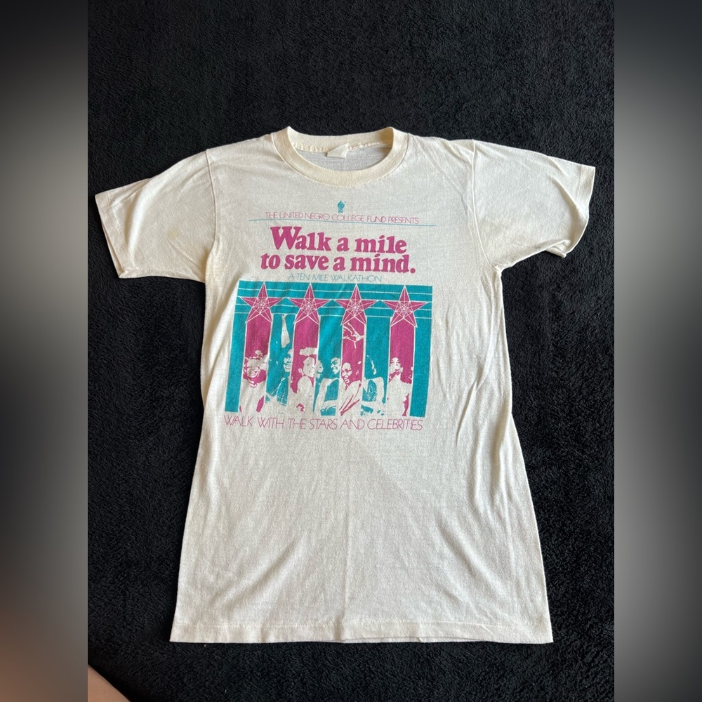 Vintage 70s United Negro College Fund Ten Mile Walkathon T-Shirt Tagged M Fits S